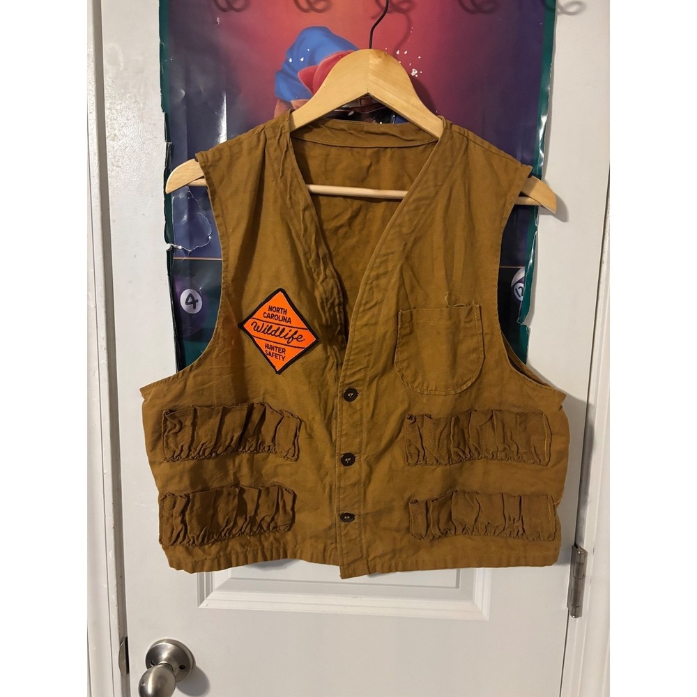Vintage North Carolina Wildlife Hunter Safety Canvas Hunting Vest Brown Men XL